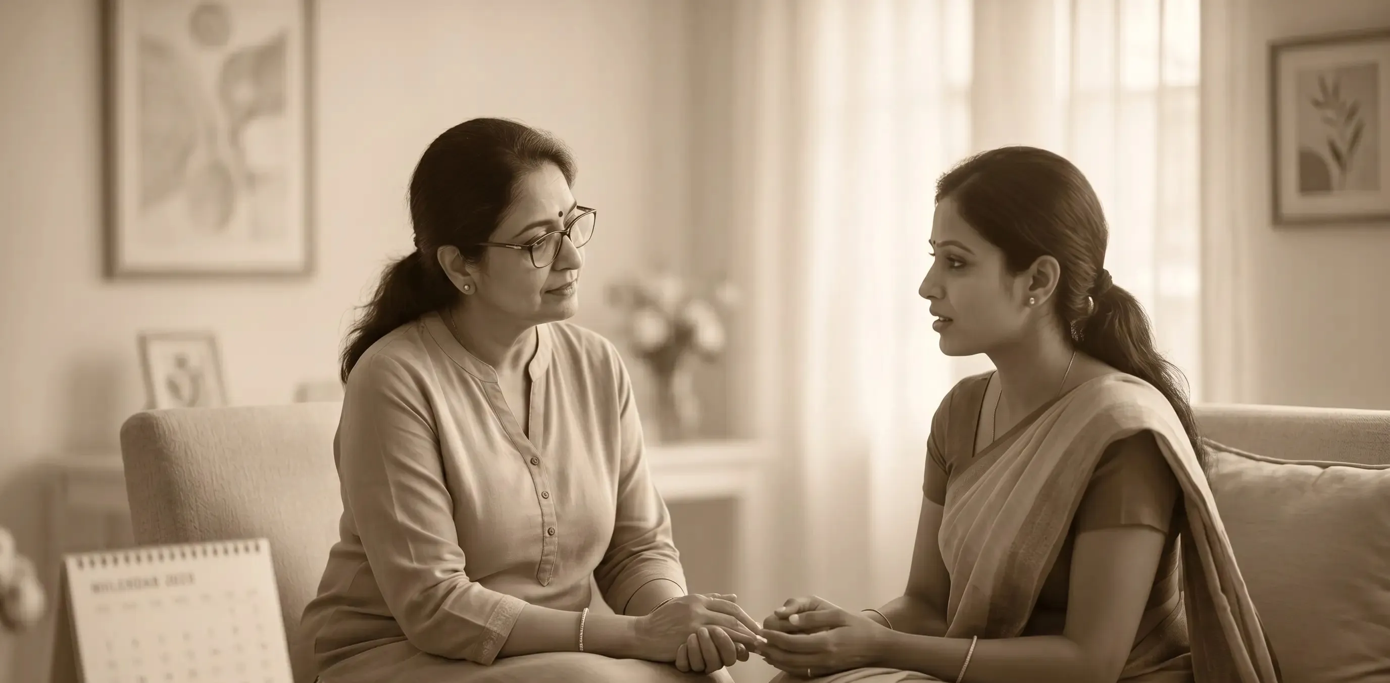 Female practitioner comforting a patient during a women's health consultation.